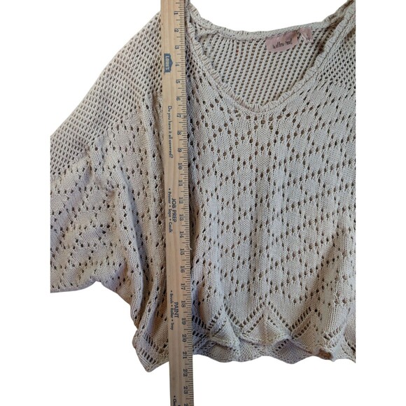 Willow & Root BUCKLE Sweater Women's L Beige Open Knit Cropped Scalloped Cotton - Picture 3 of 7